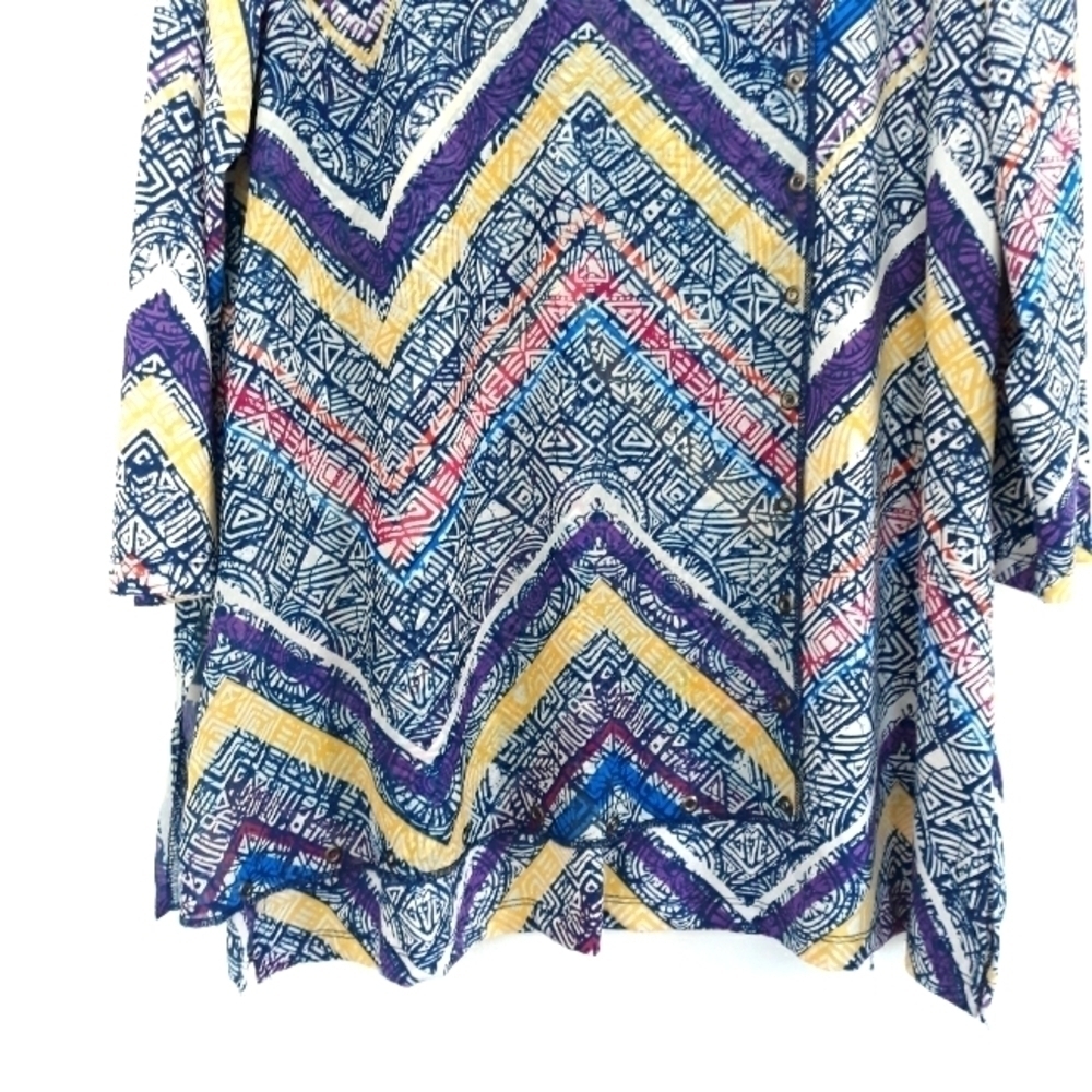 Multiples Top 3/4 Sleeve Geometric Pattern Linen … - image 4